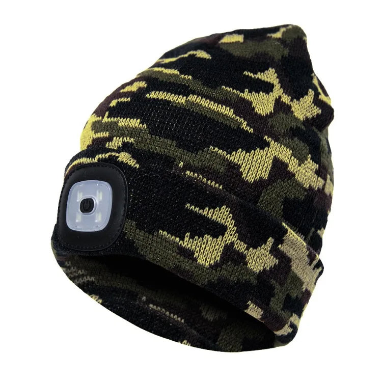Camouflage Color LED Light Knit Beanie Hat For Men & Women – Rechargeable