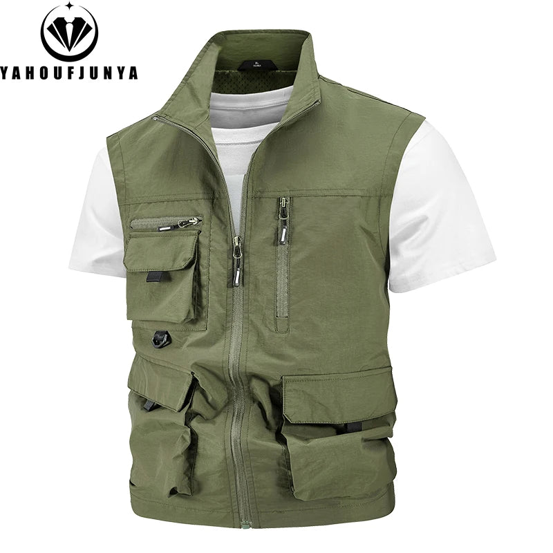 2024 Summer Men Sleeveless Fishing Tool Webbed Breathable Vest Men Many Pocket Outdoors Camping Thin Lightweight Loose Vest Male