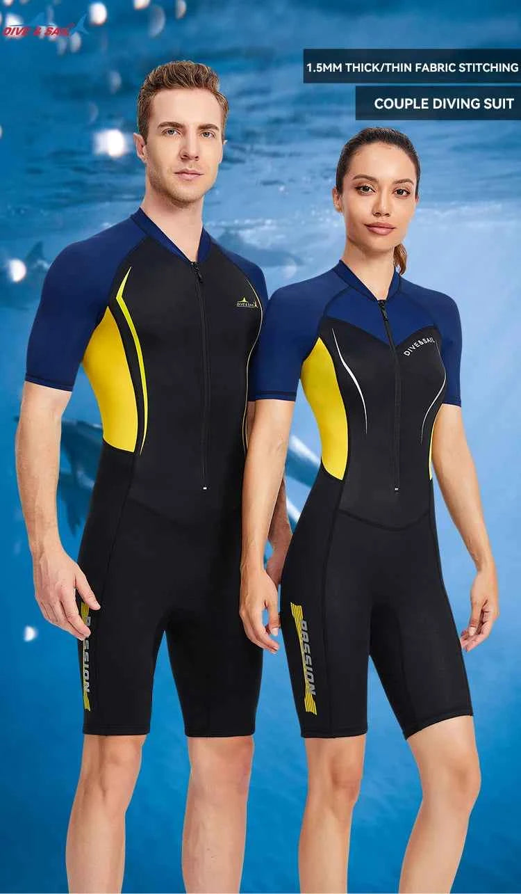 Men Women New Couple Diving Suit One-piece Sunscreen Swimsuit Short-sleeved Shorts 1.5mm Snorkeling Surfing Warm Shorty Wetsuit