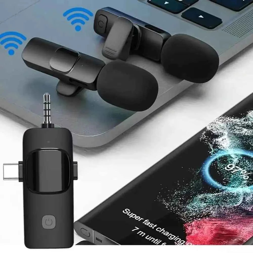 Wireless Lavalier Microphone 2.4G Audio Video Recording Noise Cancelling for iPhone iPad Android Xiaomi Samsung Live Game Mic