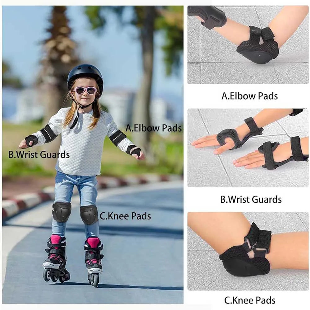 Kids/Youth Knee Pads and Elbow Pads Set with Wrist Guards for 4-16 Years Skateboard Roller Skating Skiing Rollerblading Cycling