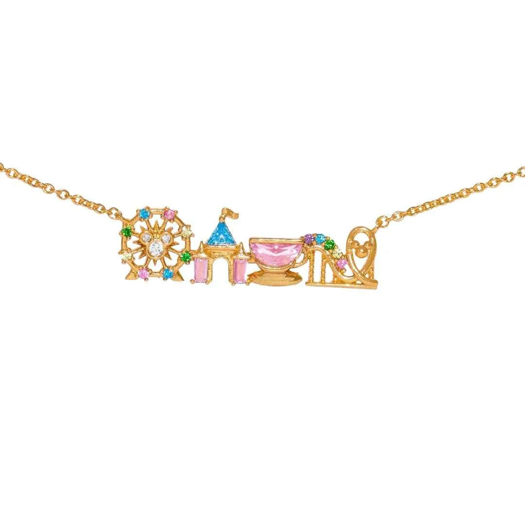 Exquisite Colored Zircon Inlaid Amusement Park Pendant Necklace Cute Sweet Design Versatile Fashion Jewelry Accessory