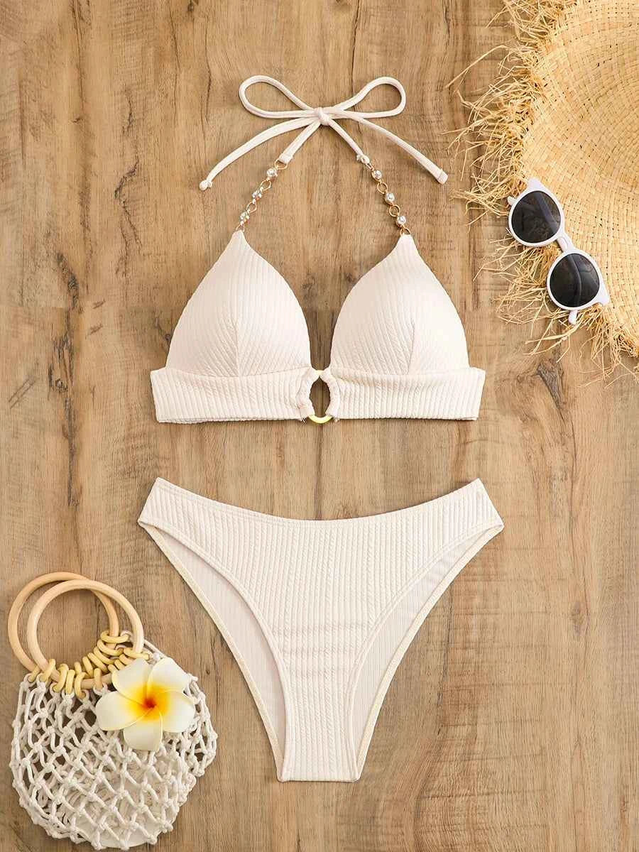 2026 Halter String Ring Link Bikini Women Swimwear Female Push Up Swimsuit Bathers Bathing Swimming Suit Beachwear Summer