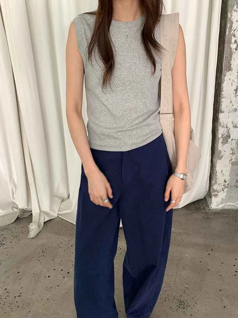 Spring women's casual solid color round neck slim fit vest