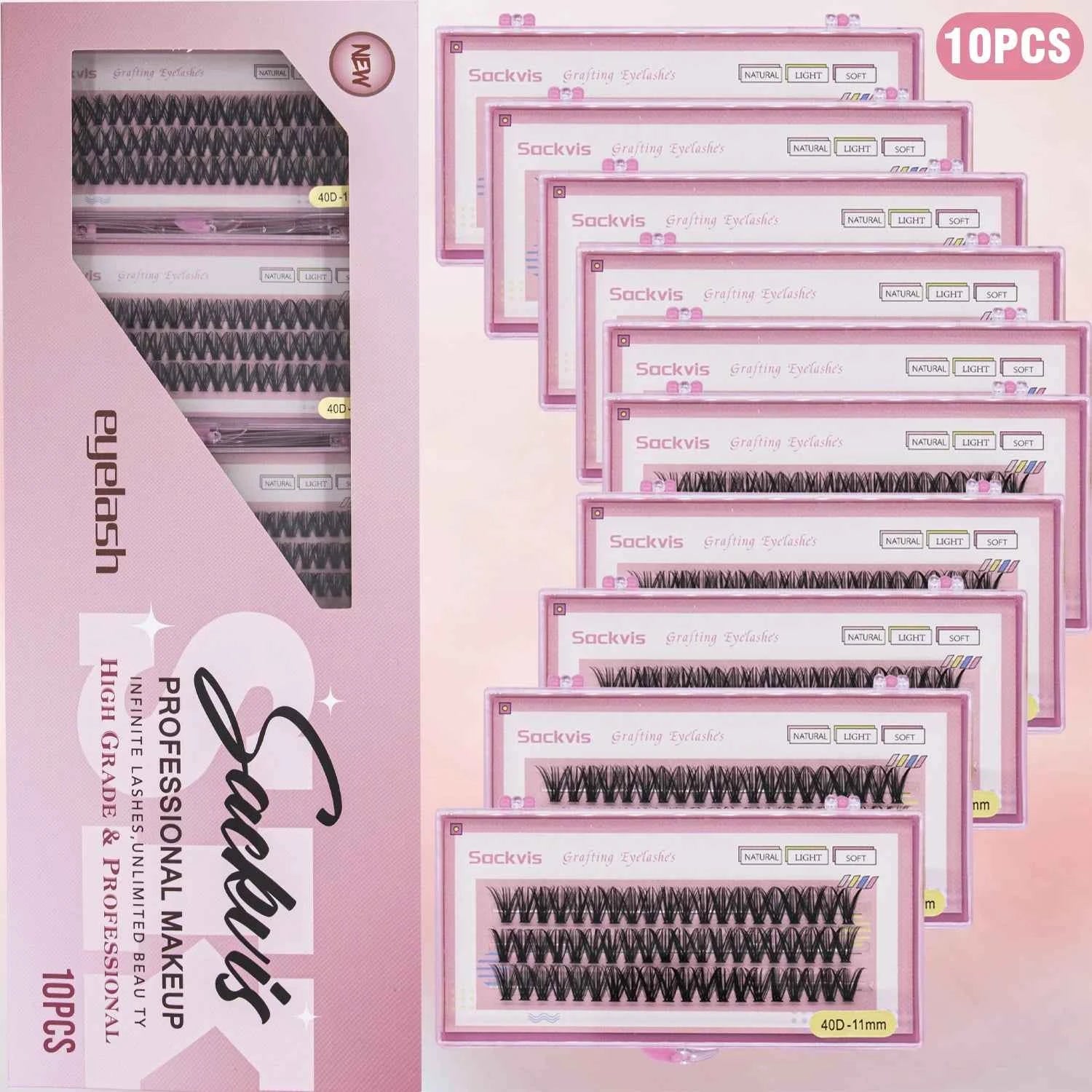 10 Boxes 40D 9-14mm C Curl Wholesale Individual Lashes Makeup False Eyelashes Extension Faux Mink Wispy Eyelash Tool Diy