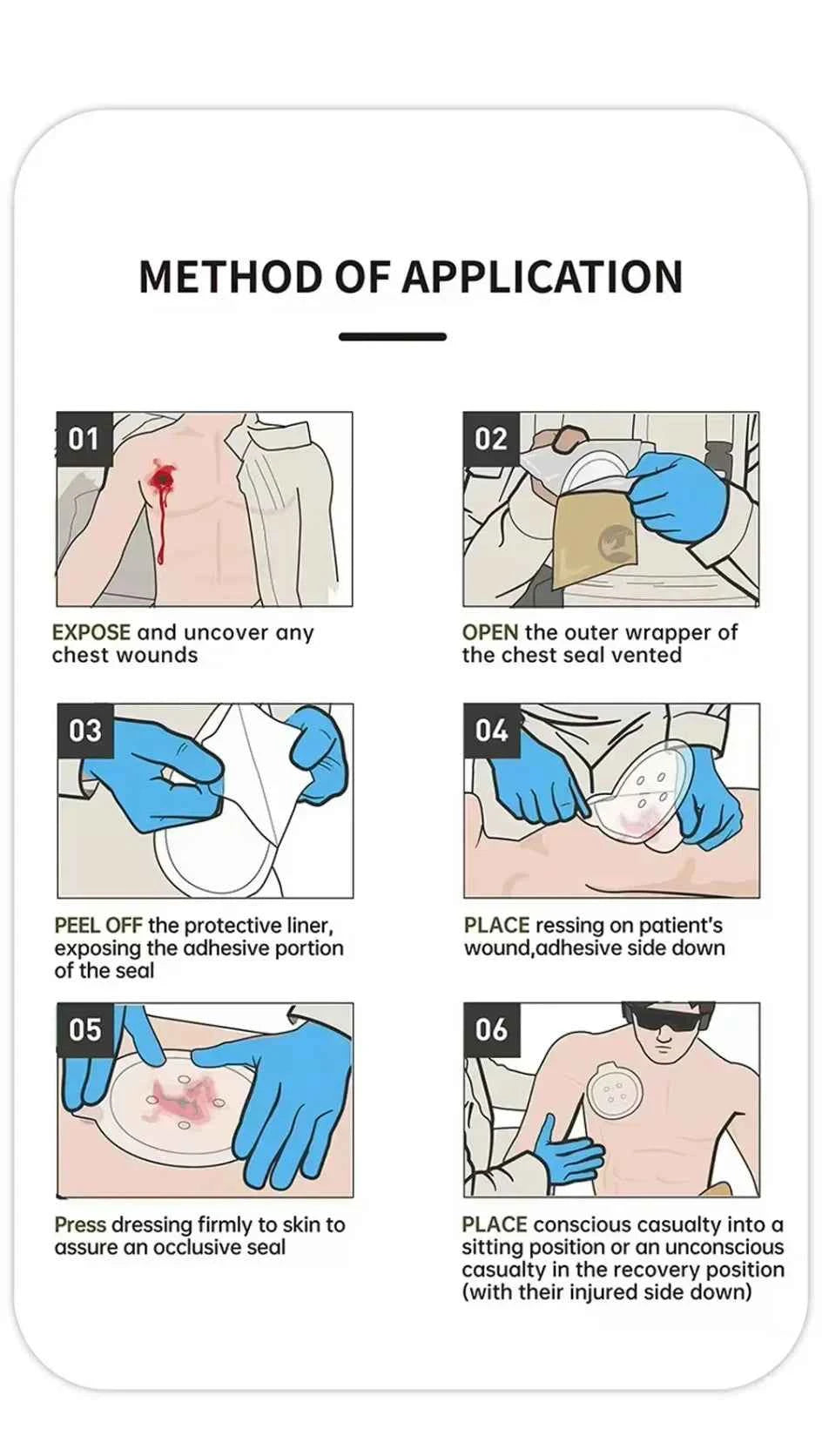 Chest Seal Wound Care for Emergency or Tactical Situations Advanced Adhesive Sterile Transparent Lightweight Vent Life-Saving