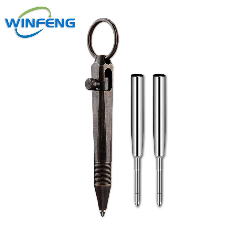 Mini Brass Bolt Action Tactical Pen Keychain Business Signature Ballpoint Pen for Self Defense School Student Office Stationery