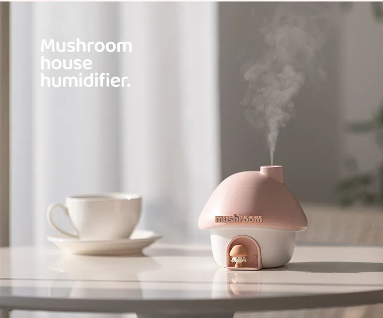 Cartoon Air Humidifier 300ml Mini Essential Oil Aroma Diffusers Colorful Lighting Cute Mushroom House Home Ultrasonic Humidifier