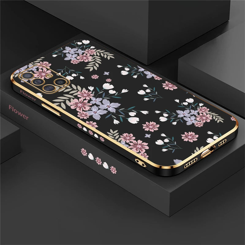 A51 Plating Phone Case For Samsung Galaxy A71 A50 A30 A20 A10 A10S A21S Silicone Soft Pattern Flower Cover Cases