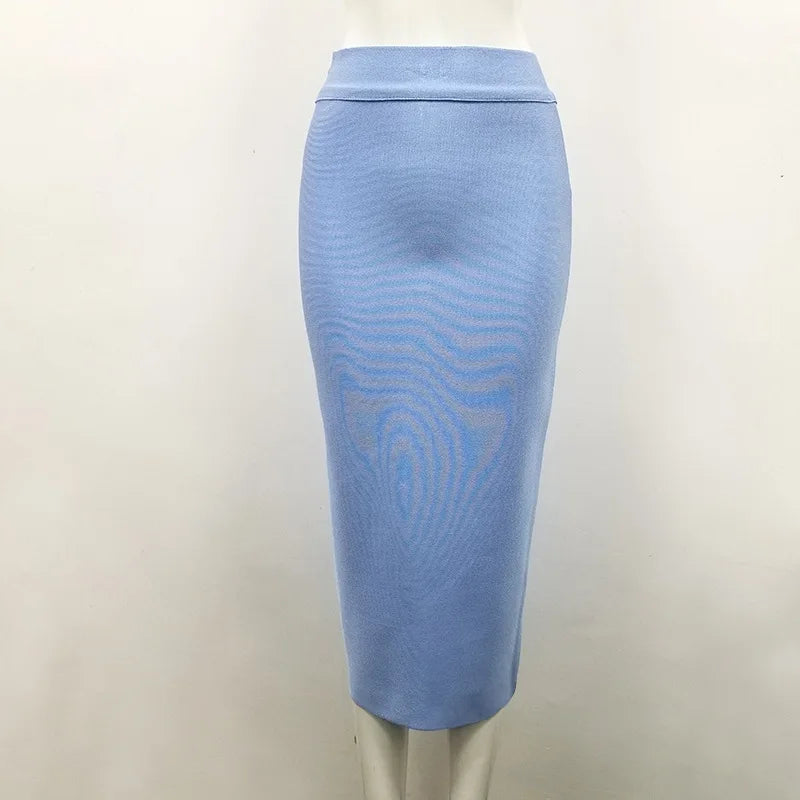 Wholesale 12 Colors 78cm Sexy Beige Black Blue Knee Length Bandage Skirt 2023 Knitted Elastic Sweet Designer Pencil Skirt