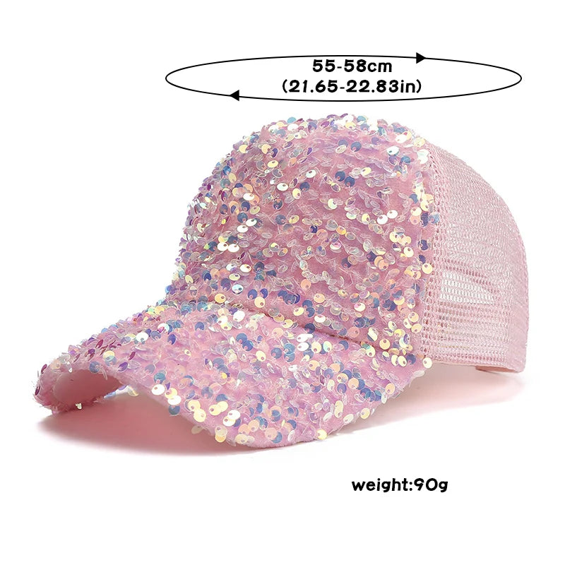 Shiny Sequins Baseball Hat For Women Summer Mesh Duck Tongue Cap Cool Breathable Outdoor Sunshade Visors Fashion Girl Peaked Cap