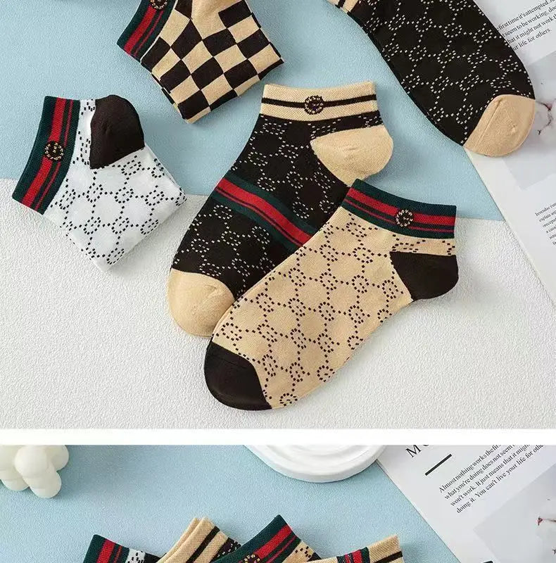 5/10/20 Pairs Winter Socks Men Short Breathable Luxury Socks Designer Brand Low-Cut Fashion Trendy Ankle Socks Geometric Pattern
