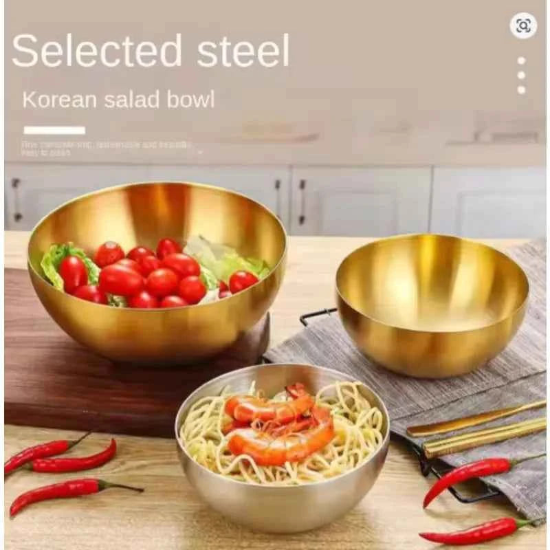 Stainless Steel Gold And Silver Salad Bowl Rice Noodles Lamian Noodles Bowl Kitchen Tableware Food Container