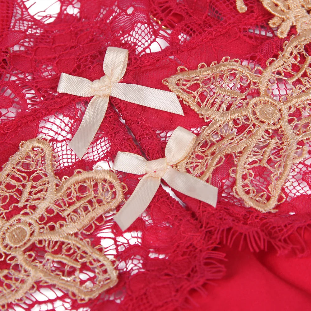 Nightgown Women Babydoll Sexy Home Wear Romantic Nightwear Floral Embroidery Lace Dress Panties Plus Size Sleepwear Lingerie Set