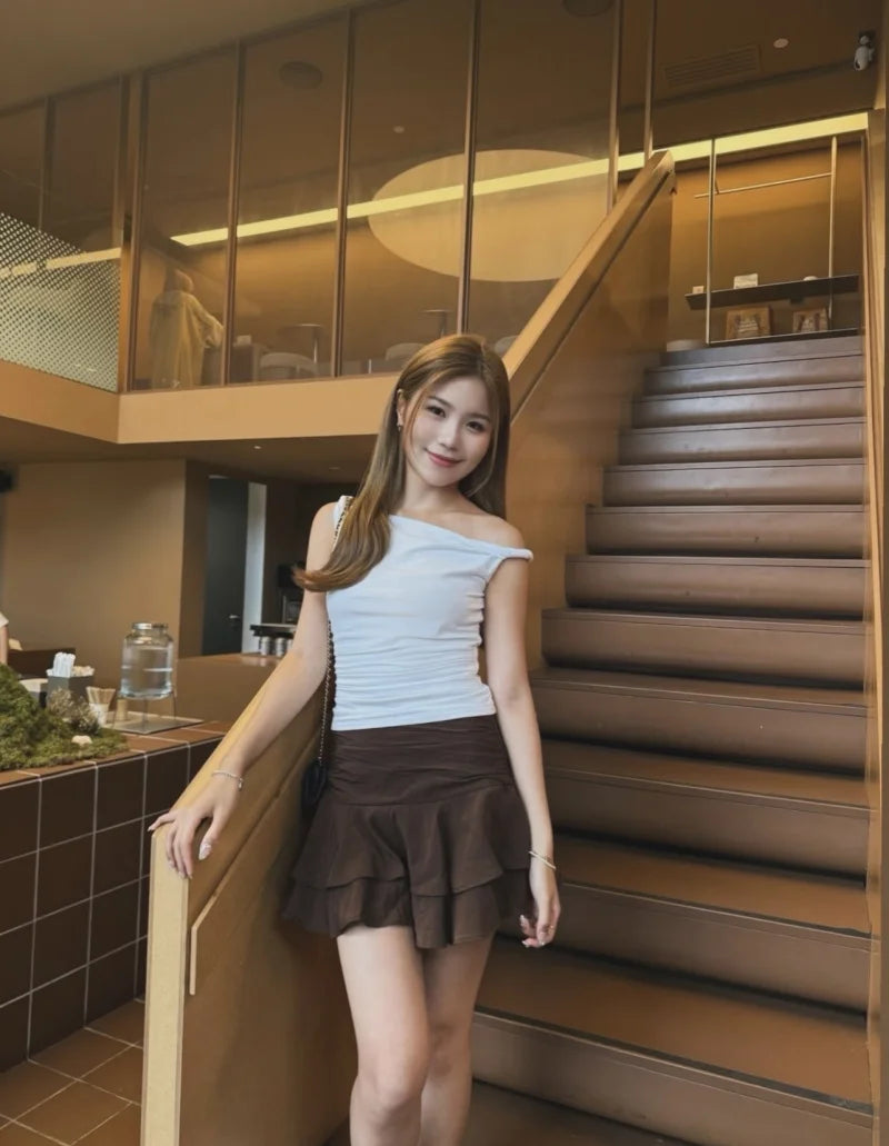 ETJ 2025  women's summer new sexy fashion hot girl style flouncy stacked decoration mid-waist short skirt pants