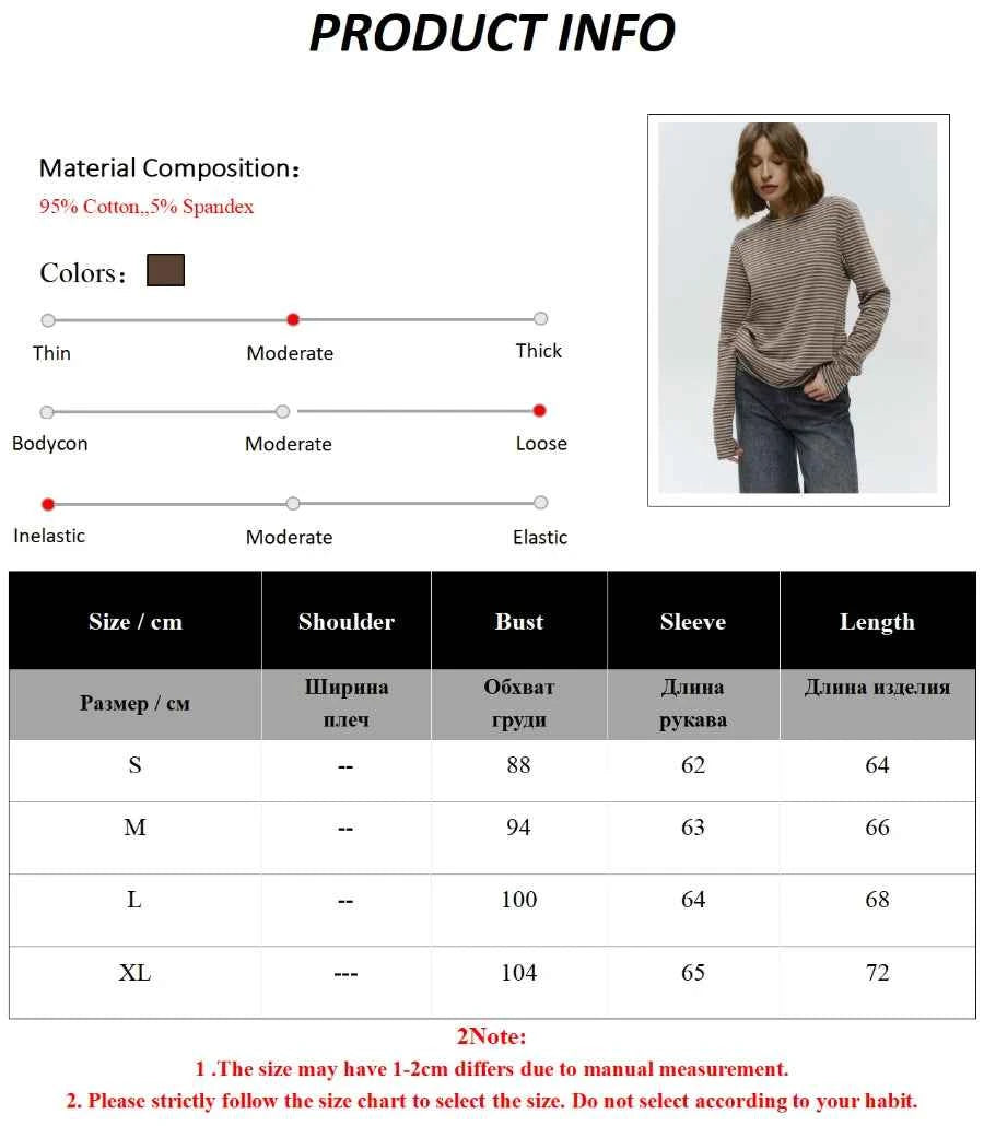 Bornladies Autumn New Fashion Women Cotton Striped Long Sleeve T Shirt Office Casual Simple Round Neck Pullover Tops & Tees
