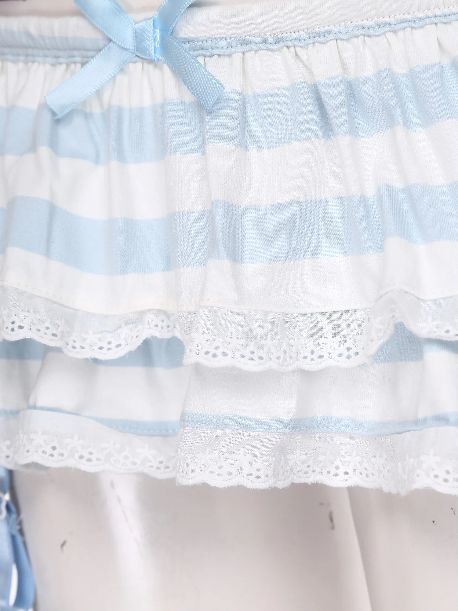 Women Anime-style Built-in Briefs Miniskirt with Garters Belt Culottes Cute Tiered Striped Hem with Lace Trim Bow Shorts Skirt