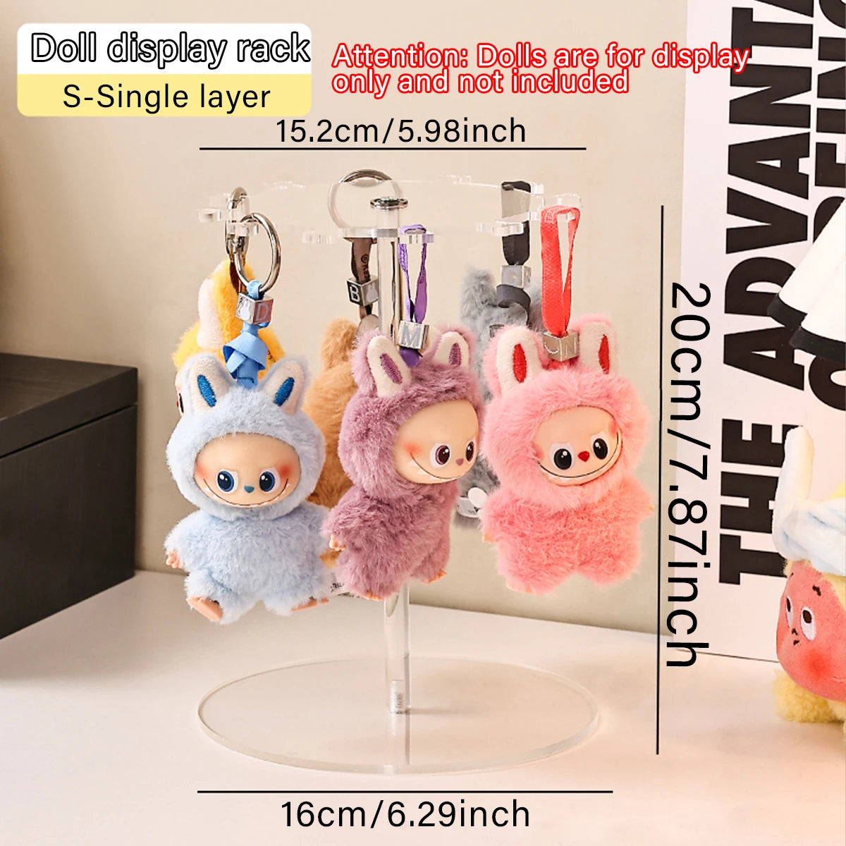1pc transparent acrylic for Labubu display stand  360 ° rotating plush toy pendant blind keychain organizer jewelry organizer