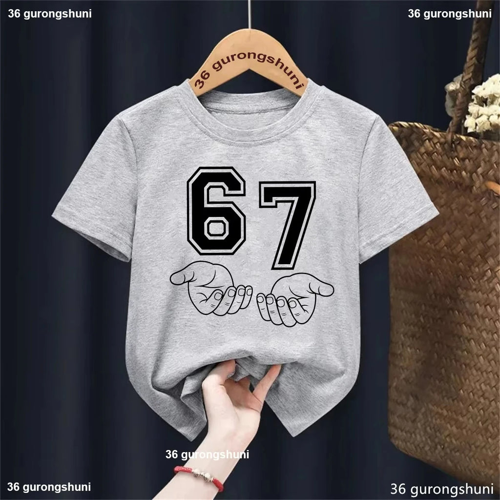 Kids 67 Themed Colorful Print T-Shirt, Soft Cotton Fabric, Breathable and Comfortable, Ideal for Toddlers and Childrendf0224