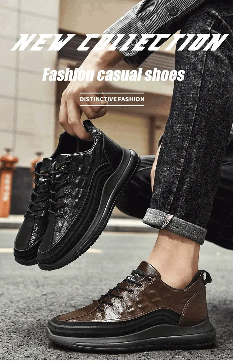 Men's Patent Leather Shoes Thick Sole Male Adult Drawstring Lace-up Shoes Vintage Retro Casual British Style Shoes Streetwear