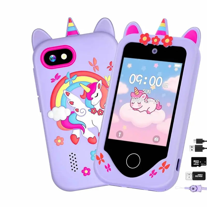 Digital Camera Kids Smart Phone MP3 Player Camera Toys Toys for Girls Touchscreen Unicorn Baby Mobile Educational Boys Age 3-8