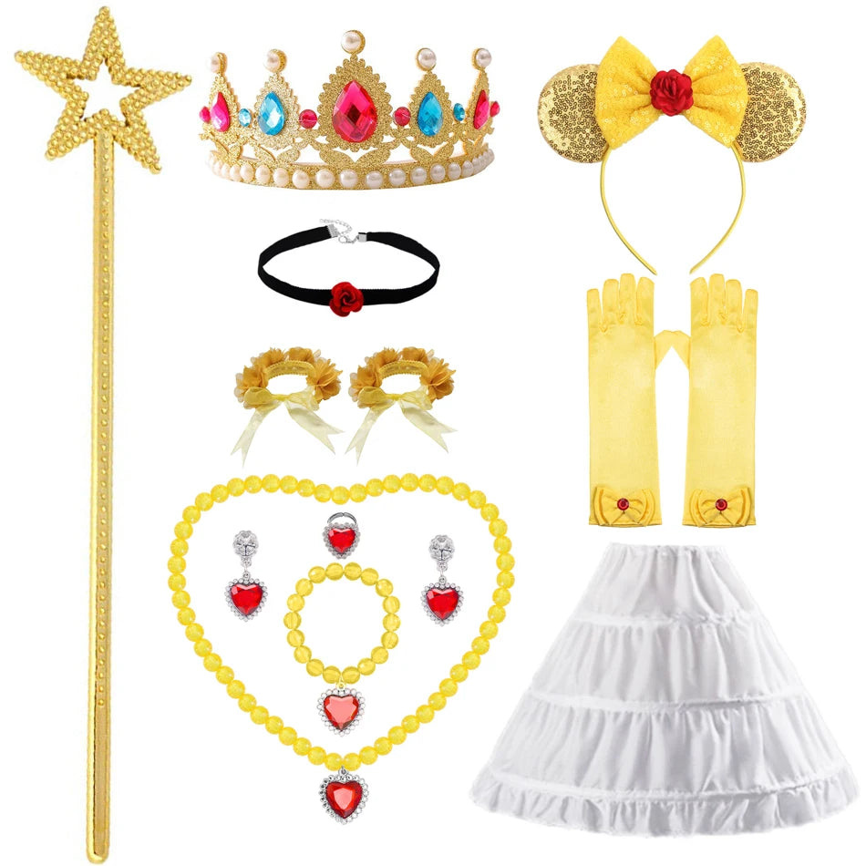 Kids Belle Costume Girl Halloween Princess Cosplay Party Dress Children Birthday Clothes Carnival Fancy Dress