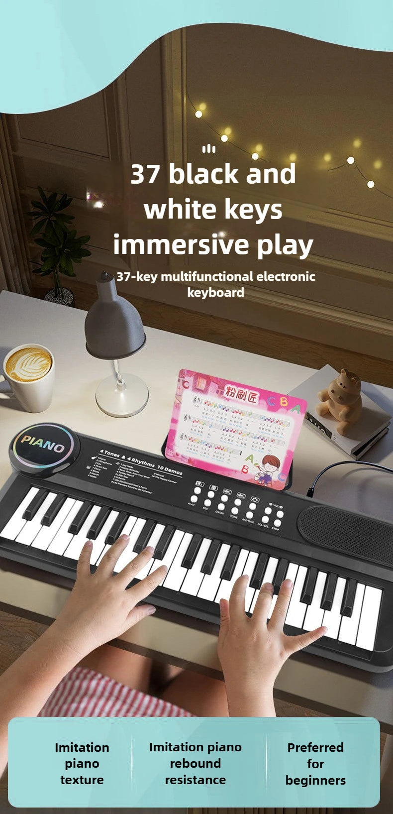 Kids Piano Keyboard 37 Keys Multifunctional Electronic Piano with Microphone Children's Early Education Educational Toys
