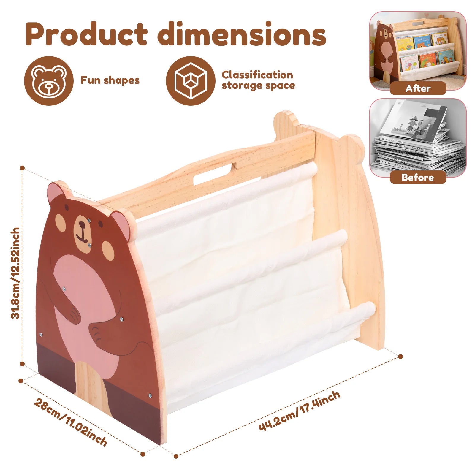 2 Tier Baby Bookshelf Double Sided Storage Montessori Wood Book Rack for Baby Nursery Room Playroom Classroom and Bedroom Decor