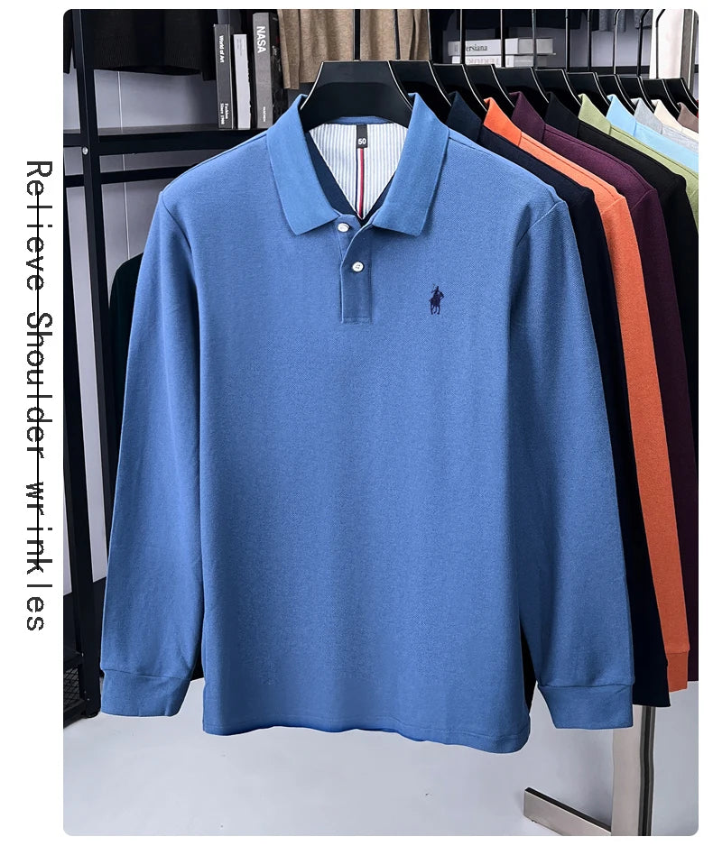 100% cotton high-end brand long sleeve polo shirt new Paul pony embroidery luxury comfort men's business leisure lapel T-shirt