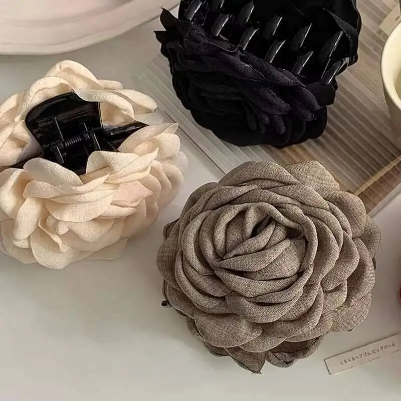 9cm Large Flower Hair Barrettes French Crab Claw For Women Hair Accessories Korean Back Of Head Shark Clip Girls Gifts