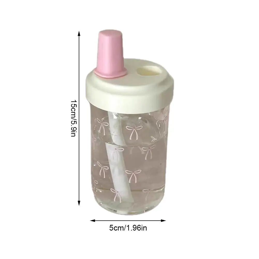 Cute Pink Bow Straw Water Bottle Fashionable Travel Safe Odorless Large-capacity Portable Water Bottle For Travel