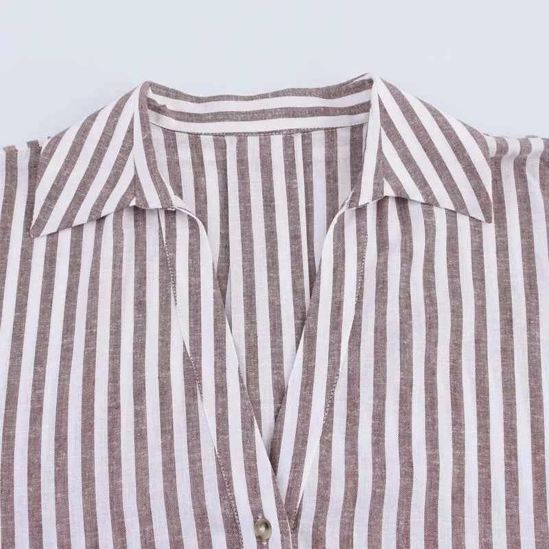 HXAO Women's Shirt Oversized Blouse Summer Shirt & Blouse Yellow Pink White Striped Shirt Elegant Large Size Long Sleeve Shirts