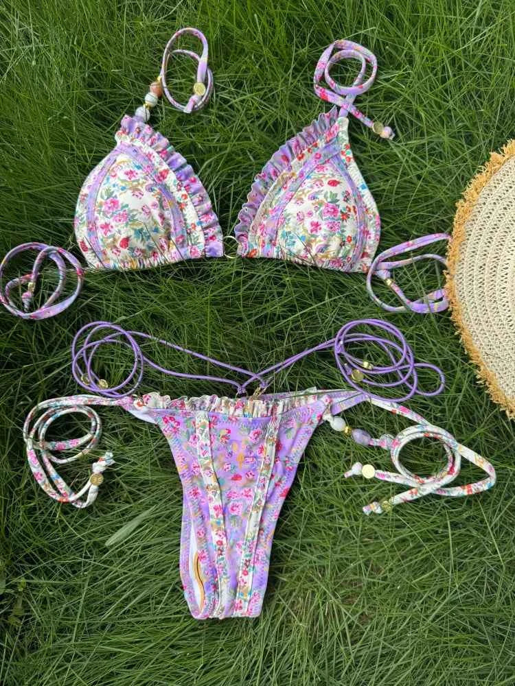 Sexy Triangle Swimsuit Tie Bikini Push Up Women Swimwear High Cut Bathing Suit Brazilian Biquini Sexy Solid Bandage Beachwear