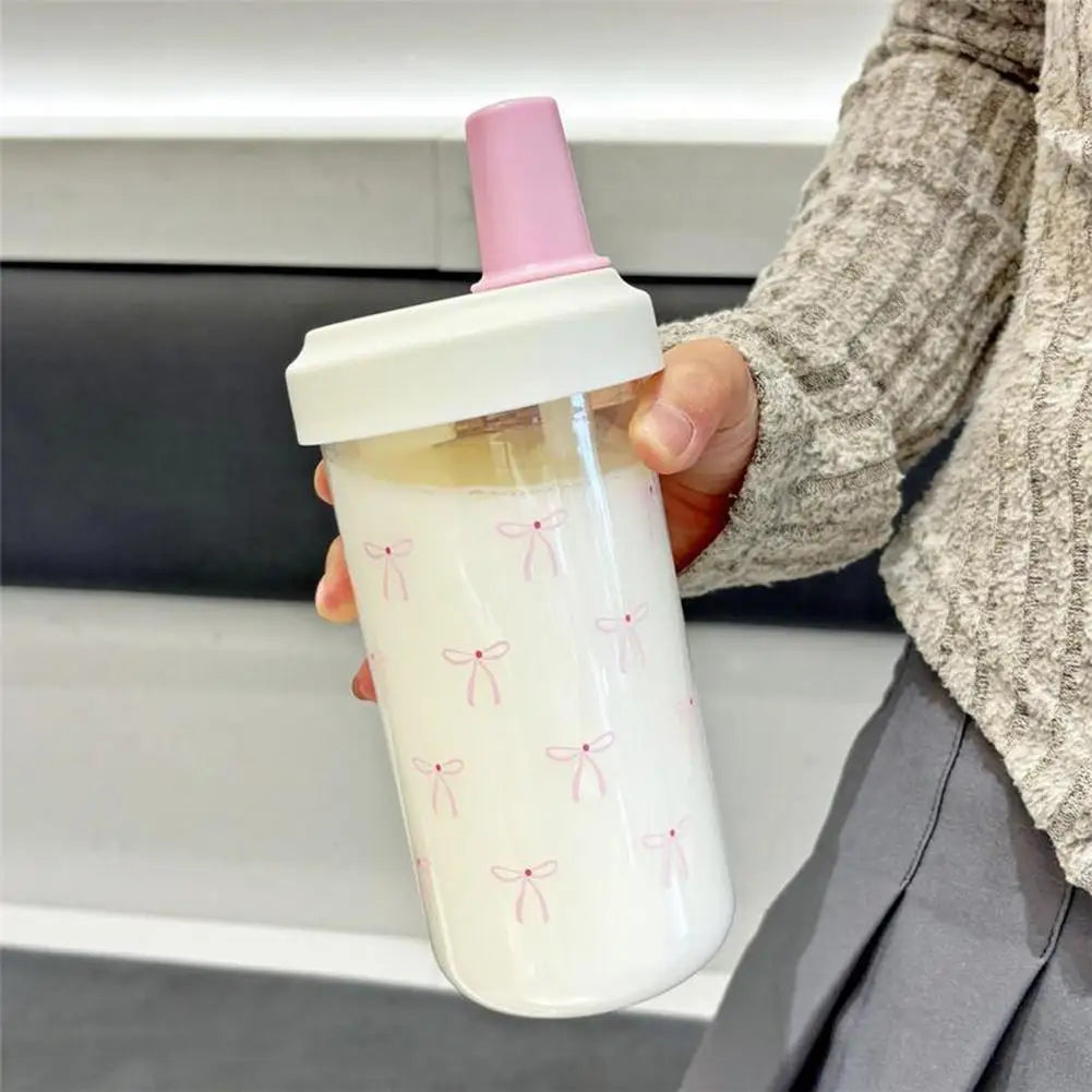 Cute Pink Bow Straw Water Bottle Fashionable Travel Safe Odorless Large-capacity Portable Water Bottle For Travel