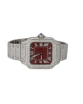Top Quality Round Shape Diamond Watch in Red Dial for Wedding and Partywear Mens Quartz Watch Available at Affordable Price