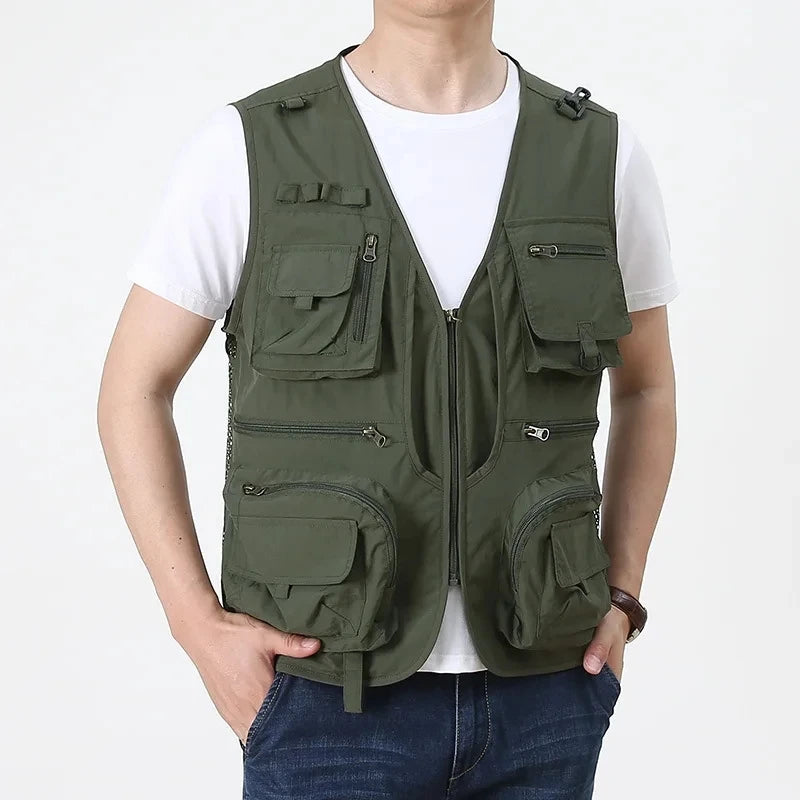 14 Pockets Summer New Men US Tactical Hiking Fishing Vest Mens Photographer Waistcoat Mesh Cargo Sleeveless Jacket Tool Vest 7XL