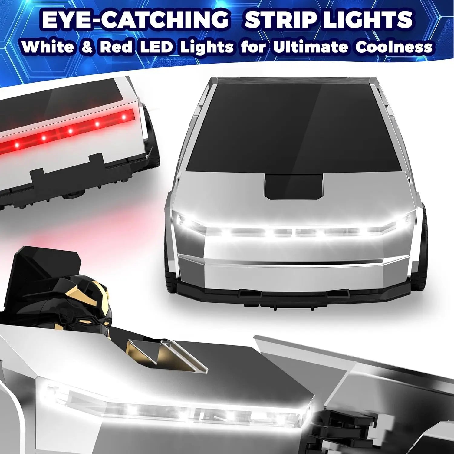 2.4GHz Cyber Pickup Remote Control Robot Car Toy One Click Transformation with LED Light 360° Rotation Drift Mode Children's Gi