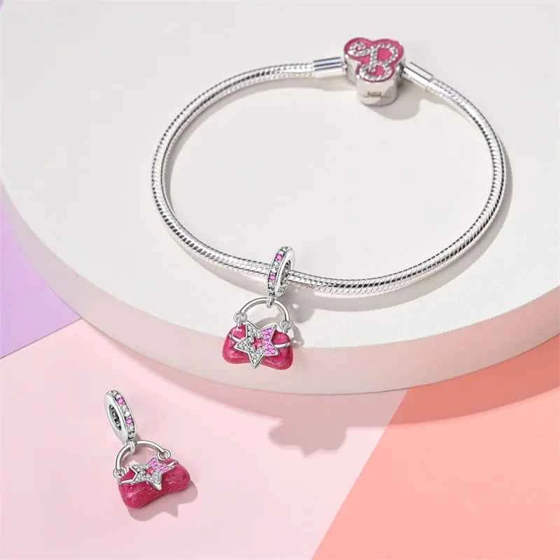 925 Silver Pink Princess Skirt Butterfly High Heels Fashion Bag Charms Beads Fit Pandach 925 Original Bracelets Fine DIY Jewelry