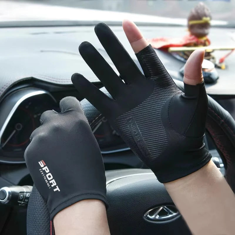 Ice Silk Halffinger Cycling Gloves for Men and Women Outdoor Sports Fitness Driving Fishing Highelastic Comfortable