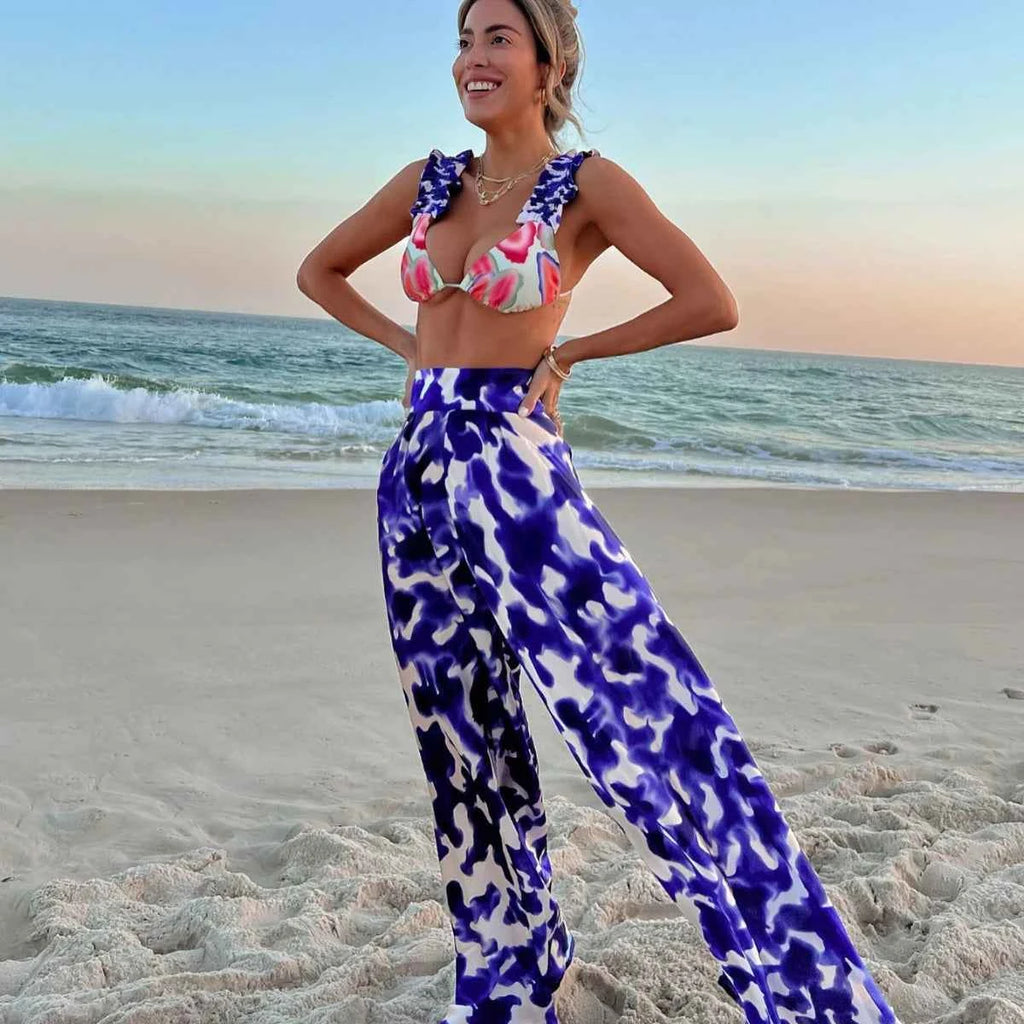 2026 New Sexy Women Three Piece Bikinis Set With Pants Bra See Through Beach Pants Swimsuit Summer Female Vacation Beachwear