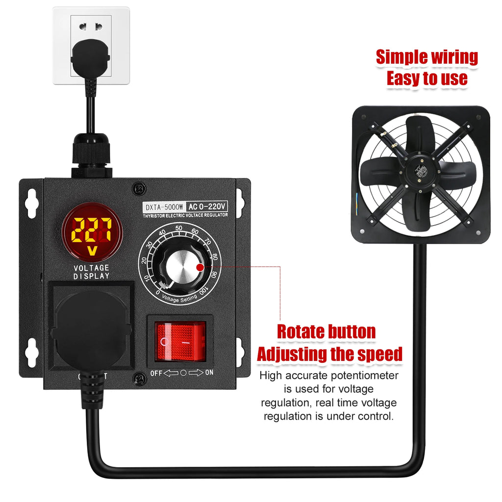 Portable Variable Monophase Voltage Controller Temperature Speed Light Adjuster AC220V 5000W Stepless Voltage Regulator