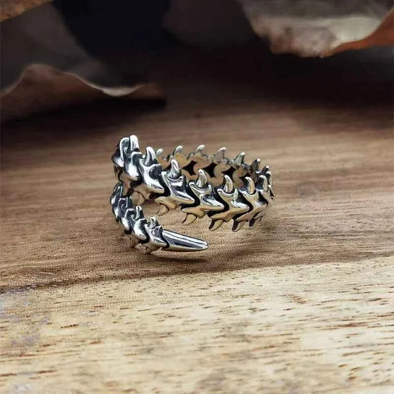 Vintage Gothic Keel Spine Rings For Women Men Antique Silver Hyperbole Centipede Open Ring Hip Hop Jewelry Y2K Fashion Rings