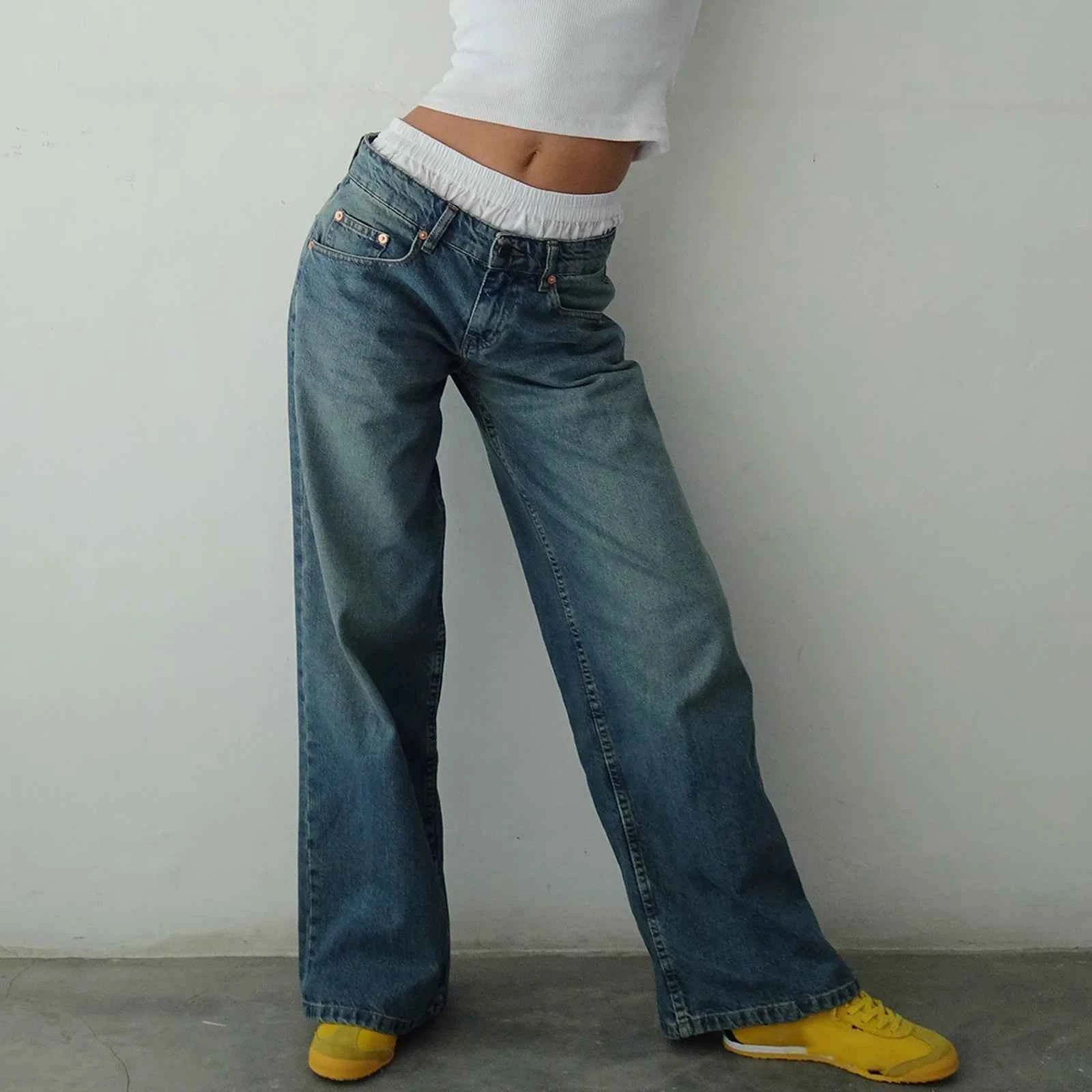 Y2K Baggy Jeans for Women Trendy Low Rise Casual Straight Leg Boyfriend Jeans Denim Pants with Pocket Streetwear