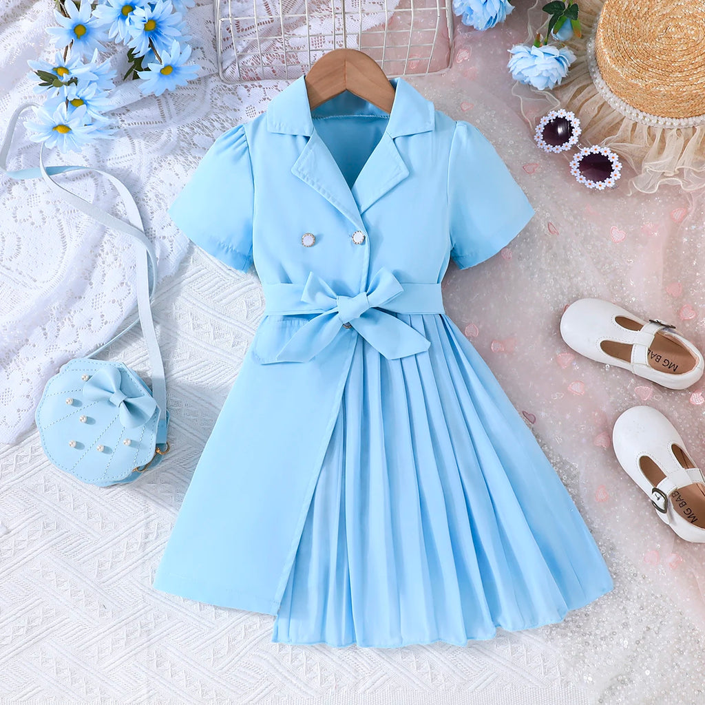 Ceeniu 3-8Y Kid's Jacket Dresses For Girls Lapel Patchwork Frill Blazer Dress For Girls Fashionable Children Clothes Girls