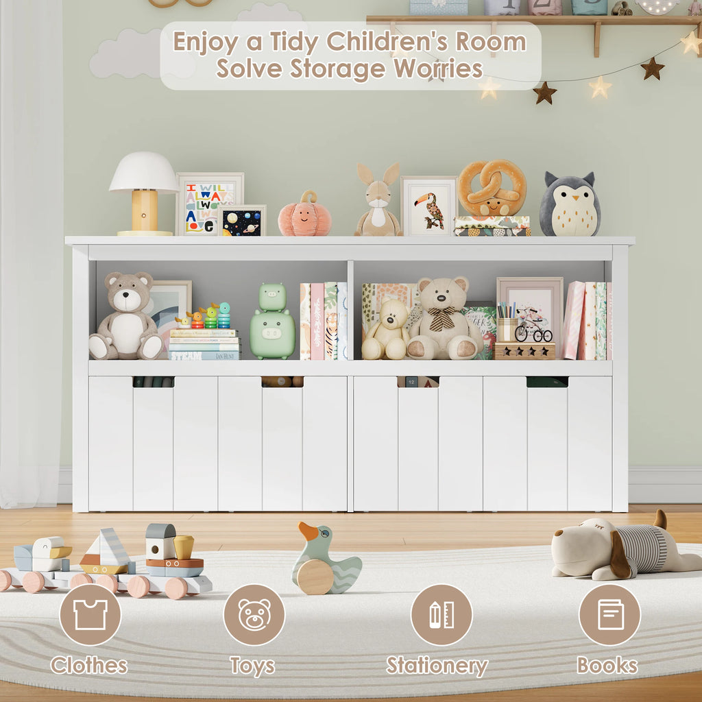 Getone Toy Storage Unit Children's Cabinet with 4 boxing on rolls Kid's room furniture Toys Storage Cabinet 120x33x61.5 cm White