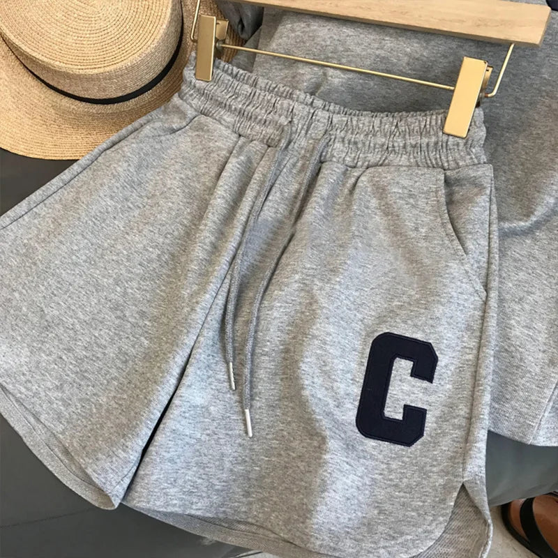 Kids Summer Sports Set 5-12 Years Fashion Letter Short Sleeve T-shirt & Loose Shorts 2-Piece Casual Thin Outfit for Boys Girls