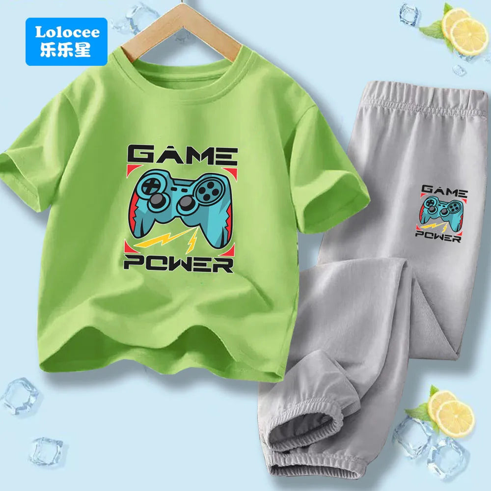 Kids Game Controller 2-Piece Outfit Set Short-Sleeve T-Shirt + Pants Summer Clothes Set for Boys Fashion Clothing YXJ01