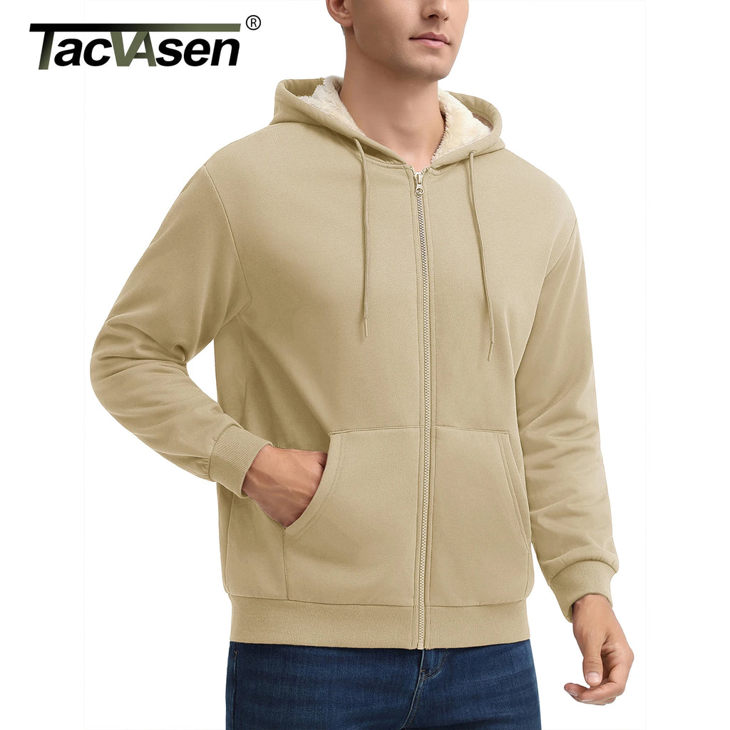 TACVASEN Men's Zip Up Hoodie Sherpa Lined Hooded Sweatshirt Winter Heavyweight Hoodies Warm Thick Fleece Jacket Casual Outwear