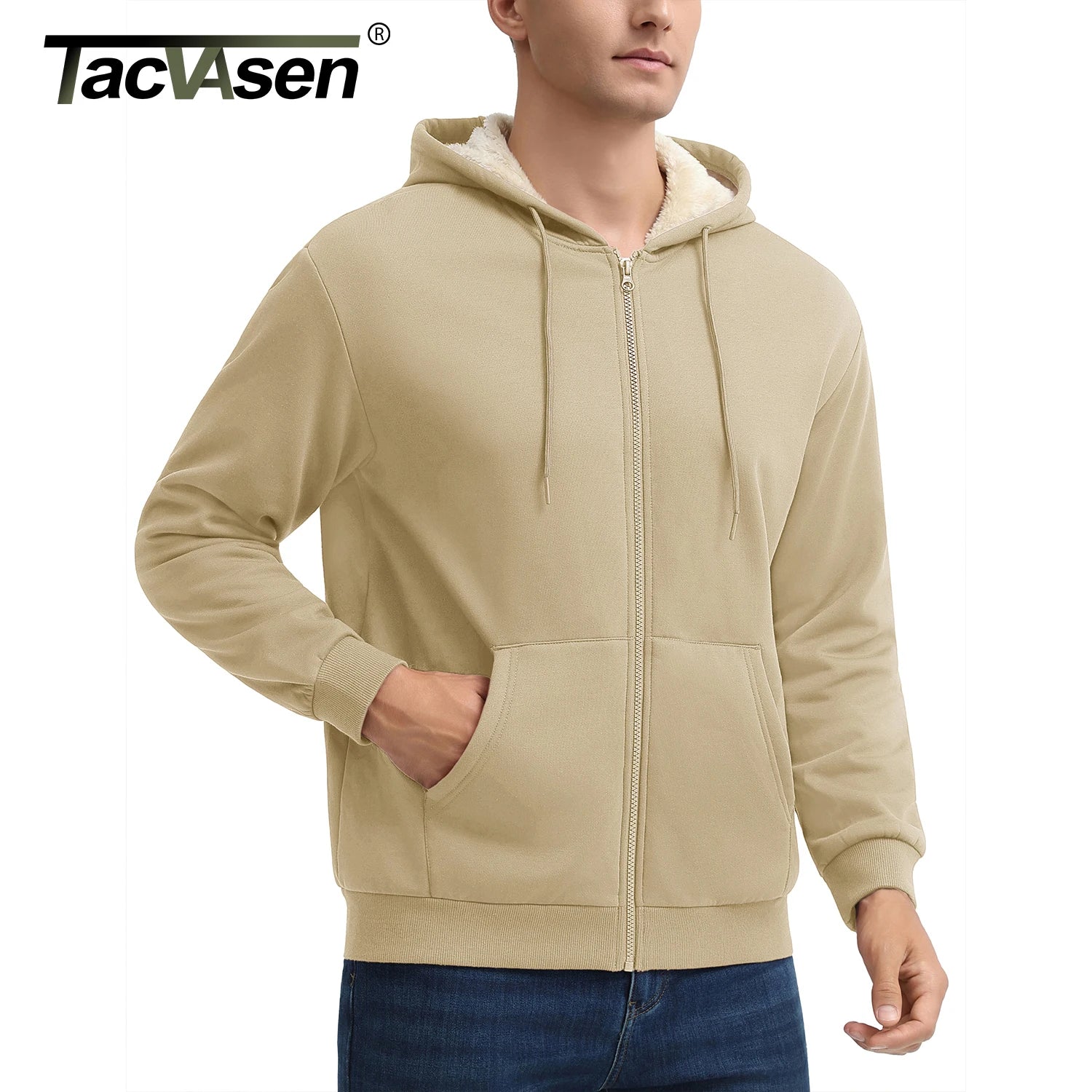 TACVASEN Men's Zip Up Hoodie Sherpa Lined Hooded Sweatshirt Winter Heavyweight Hoodies Warm Thick Fleece Jacket Casual Outwear