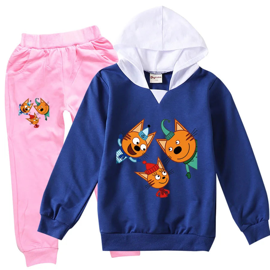 Kid-e-cats Clothes Kids Russian Три Кота My Family Three Happy Cats Hoodie Girls Outfits Children's Sets Boy Clothing